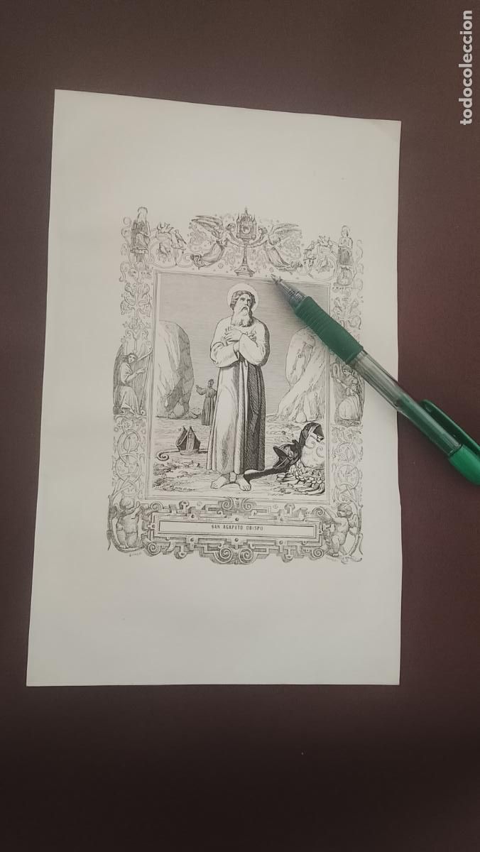 Arte: plancha Grabado LITOGRAFICO del a&ntilde;o 1849 - SAN AGAPITO OBISPO