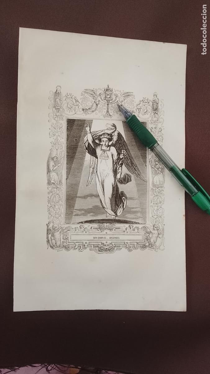 Arte: plancha Grabado LITOGRAFICO del a&ntilde;o 1849 - EL ARCANGEL SAN GABRIEL