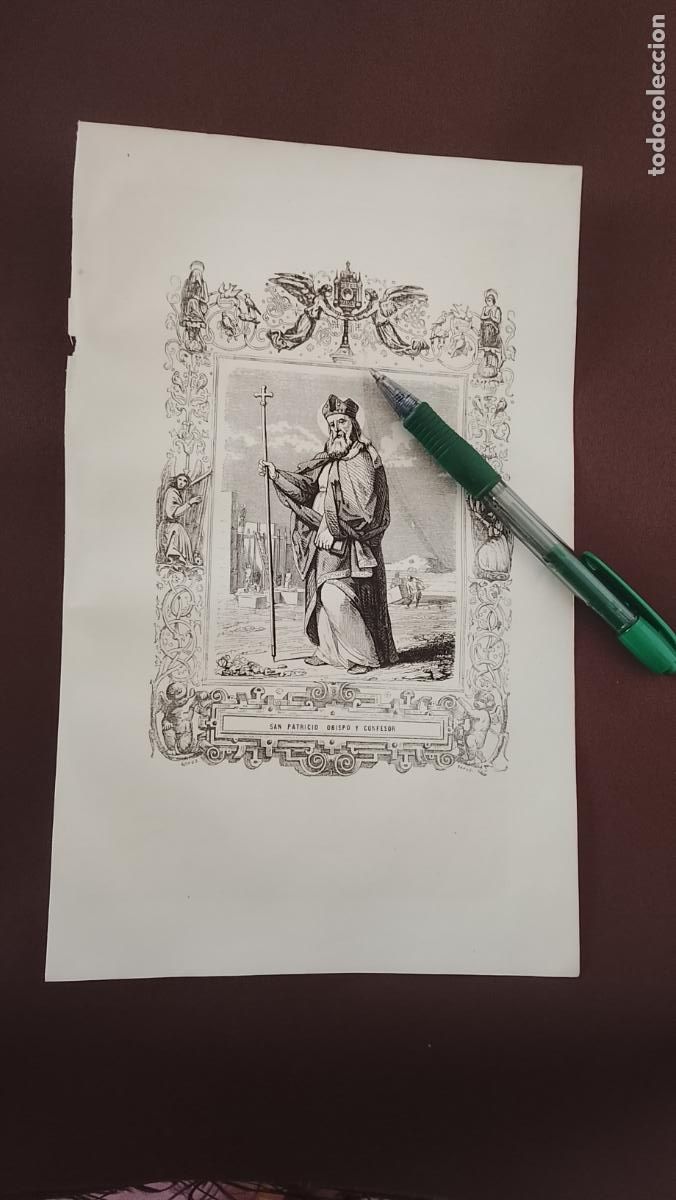 Arte: plancha Grabado LITOGRAFICO del a&ntilde;o 1849 - SAN PATRICIO CONFESOR Y OBISPO
