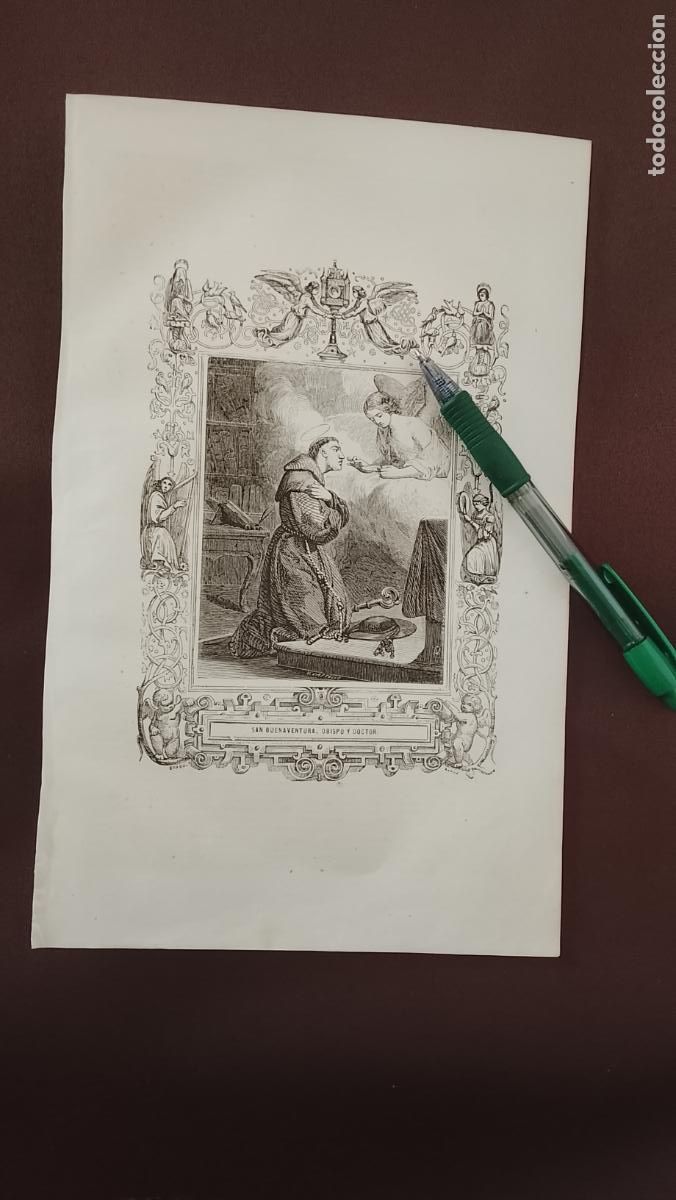 Arte: plancha Grabado LITOGRAFICO del a&ntilde;o 1849 - SAN BUENAVENTURA OBISPO Y DOCTOR
