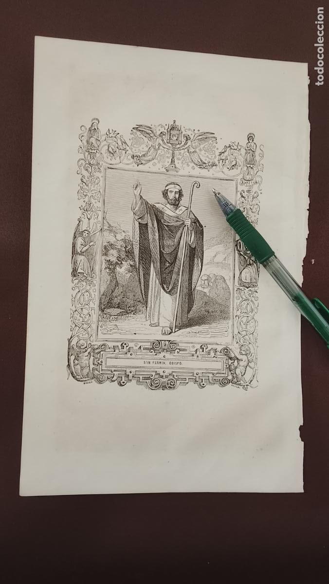 Arte: plancha Grabado LITOGRAFICO del a&ntilde;o 1849 - SAN FERMIN OBISPO