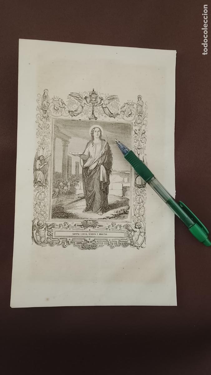 Arte: plancha Grabado LITOGRAFICO del a&ntilde;o 1849 - SANTA LUCIA VIRGEN Y MARTIR