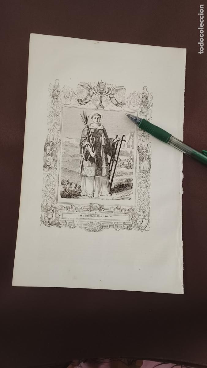 Arte: plancha Grabado LITOGRAFICO del a&ntilde;o 1849 - SAN LORENZO DIACONO Y MARTIR