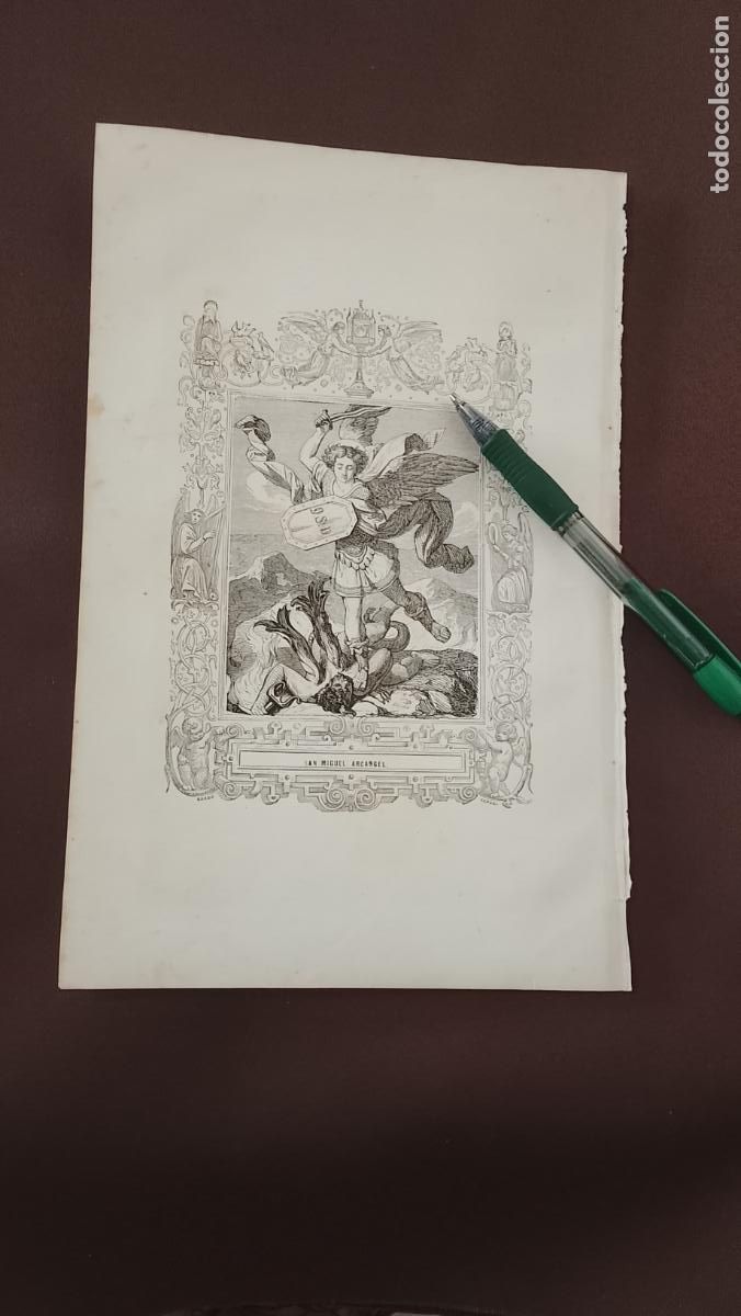 Arte: plancha Grabado LITOGRAFICO del a&ntilde;o 1849 - EL ARCANGEL SAN MIGUEL