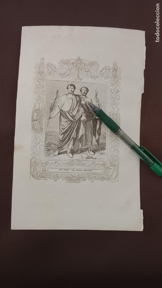 Arte: plancha Grabado LITOGRAFICO del a&ntilde;o 1849 - SAN COSME Y SAN DAMIAN