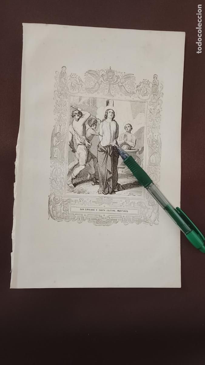 Arte: plancha Grabado LITOGRAFICO del a&ntilde;o 1849 - SAN CIPRIANO Y SANTA JUSTINA