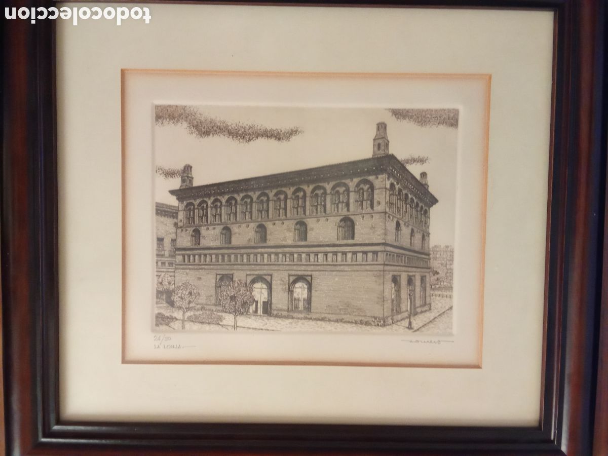 Arte: Grabado original LA LONJA de Zaragoza de Jesus Romero Huerta firmado y numerado 24 de 50
