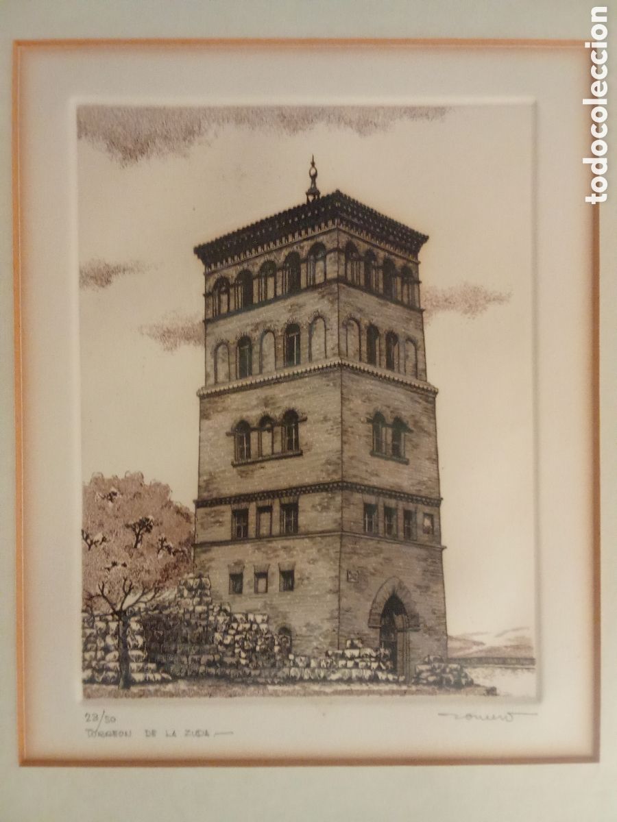 Arte: Grabado original LA ZUDA de Zaragoza de Jesus Romero Huerta firmado y numerado 23 de 50