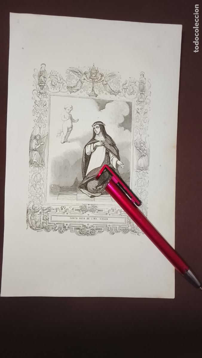 Arte: plancha Grabado LITOGRAFICO del a&ntilde;o 1849 - SANTA ROSA DE LIMA VIRGEN