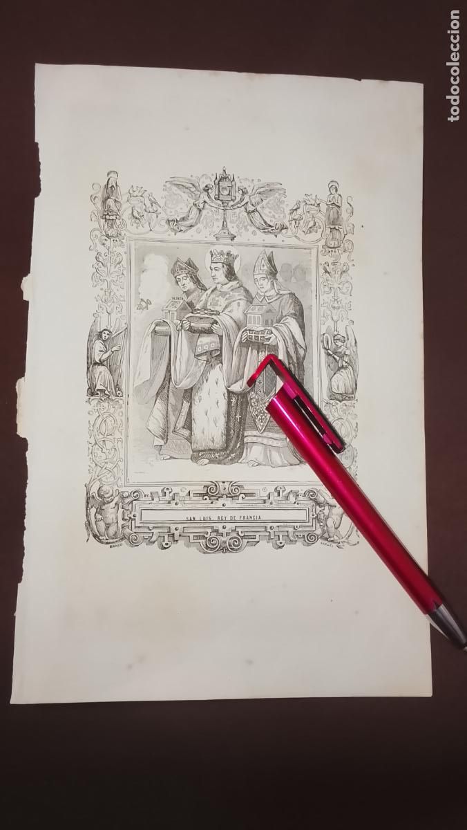 Arte: plancha Grabado LITOGRAFICO del a&ntilde;o 1849 - SAN LUIS REY DE FRANCIA