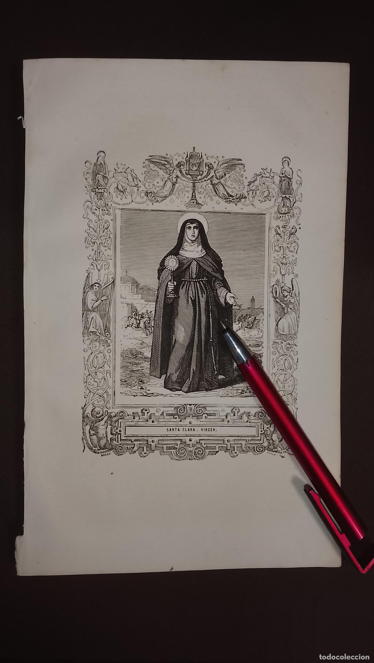 Arte: plancha Grabado LITOGRAFICO del a&ntilde;o 1849 - SANTA CLARA VIRGEN