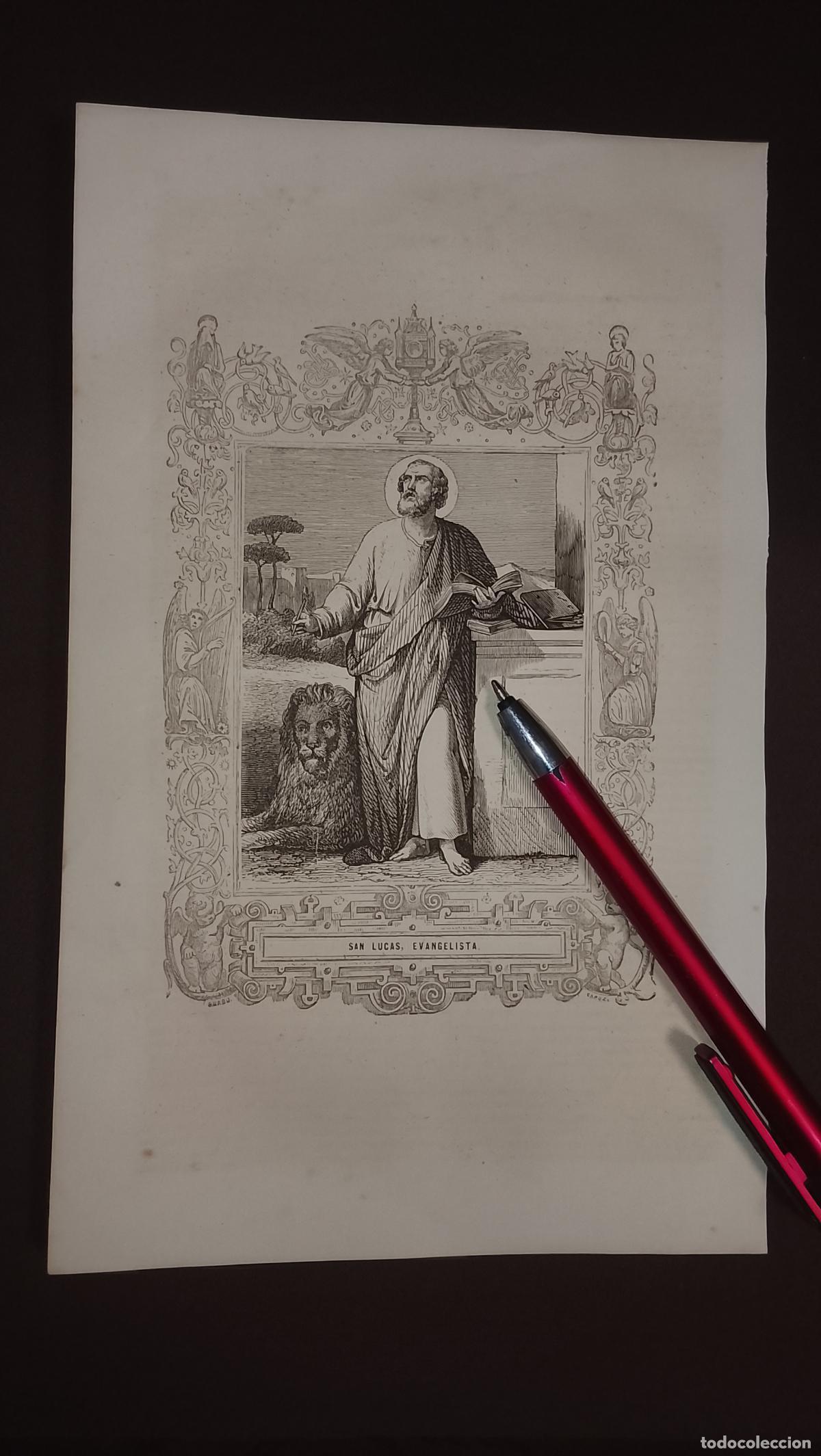 Arte: plancha Grabado LITOGRAFICO del a&ntilde;o 1849 - SAN LUCAS EVANGELISTA