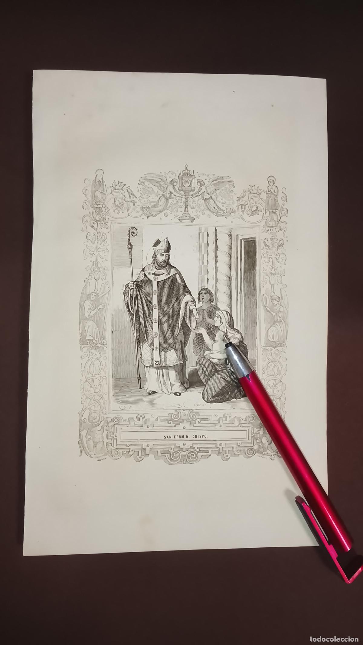 Arte: plancha Grabado LITOGRAFICO del a&ntilde;o 1849 - SAN FERMIN OBISPO