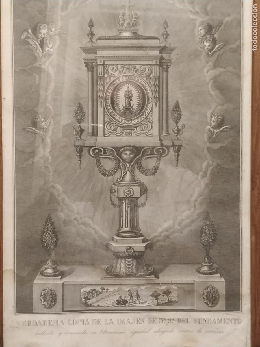 Art: Grabado F Larrosa Virgen Fundamento en su custodia Benisano (Valencia) S XIX ictericia