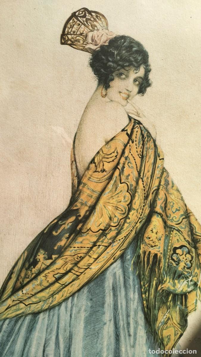 Art: GASPAR CAMPS. MANOLA CON MANTON. GRABADO PRINCIPIOS S XX.