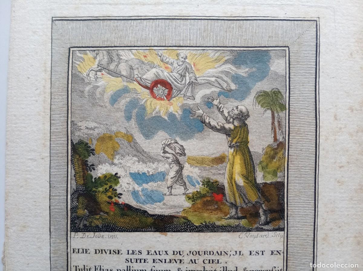 Arte: GRABADO B&Iacute;BLICO ILUMINADO A MANO. FINALES DEL SIGLO XVIII. 22 X 14 CM.