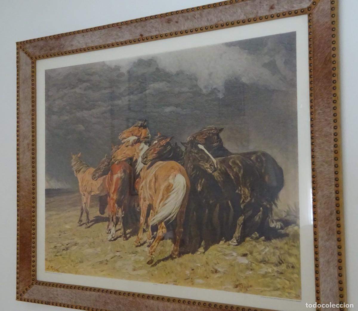 Arte: CABALLOS EN LA TORMENTA FIRMADO A.ROLOFF,GRABADO SELLADO FRANZ HANFSTAENGL,SIGLO XIX,RECOGIDA MADRID