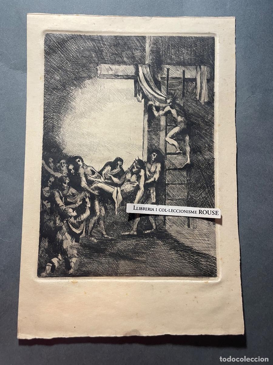 Arte: ANTIGUO GRABADO PUNTA SECA - DESCENDIMIENTO DE LA CRUZ - DESCONOCEMOS EL AUTOR . PRUEBA DE