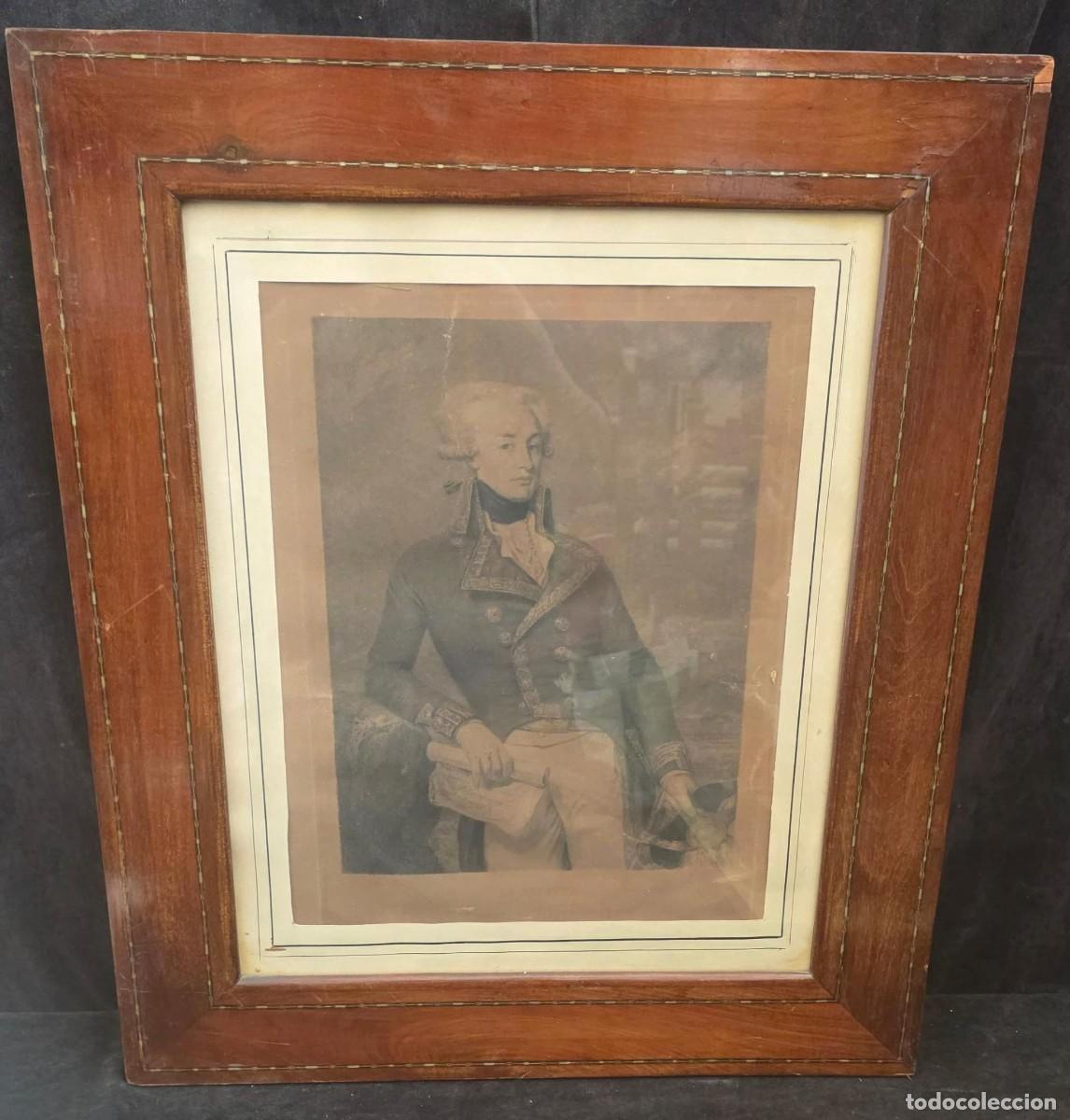 Arte: Gran Grabado Antiguo de Militar Franc&eacute;s Siglo XVIII &ndash; Retrato de Oficial Revolucionario