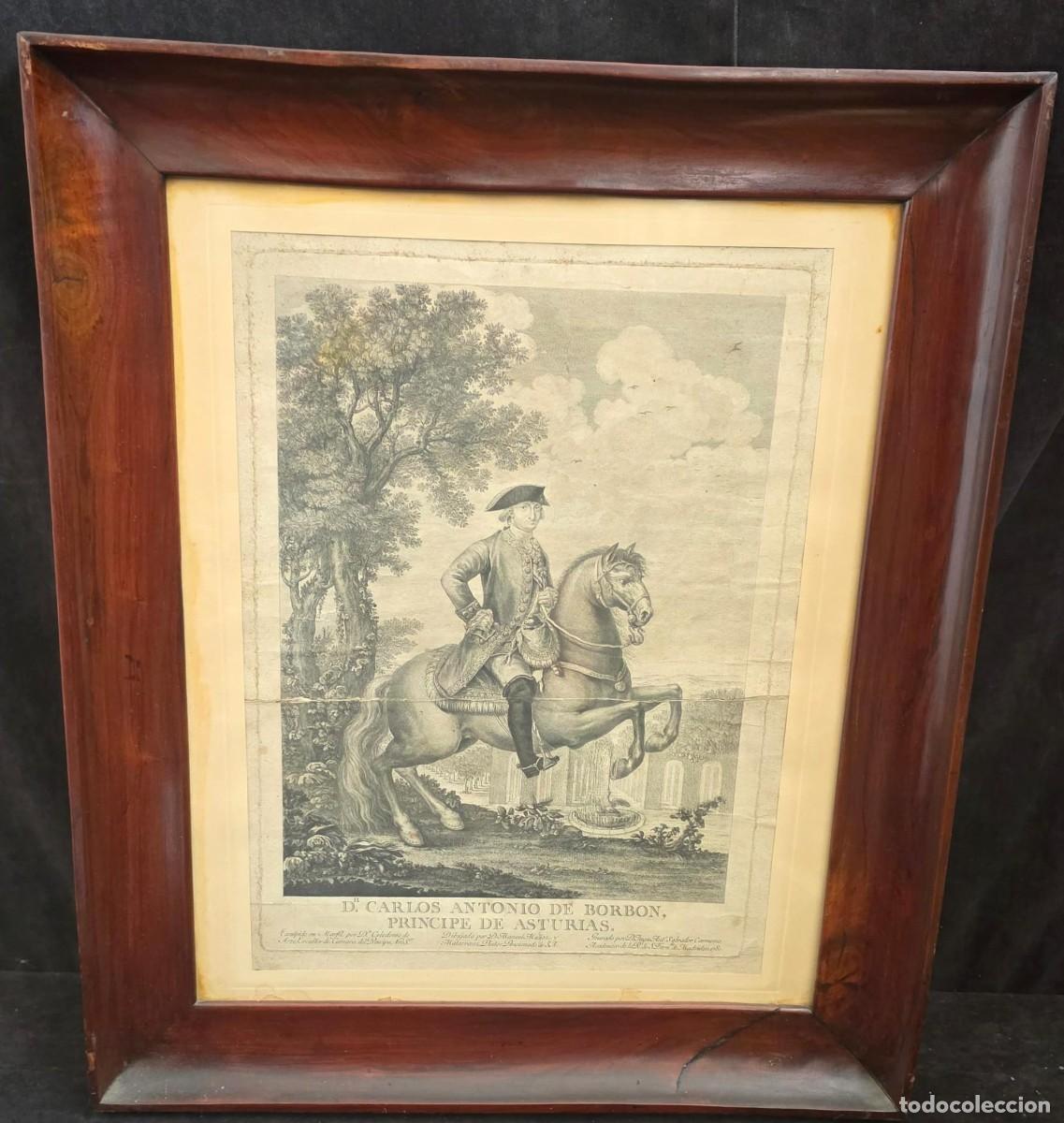 Arte: Grabado Antiguo &rdquo;D. Carlos Antonio de Borb&oacute;n, Pr&iacute;ncipe de Asturias&rdquo; &ndash; Retrato Ecuestre