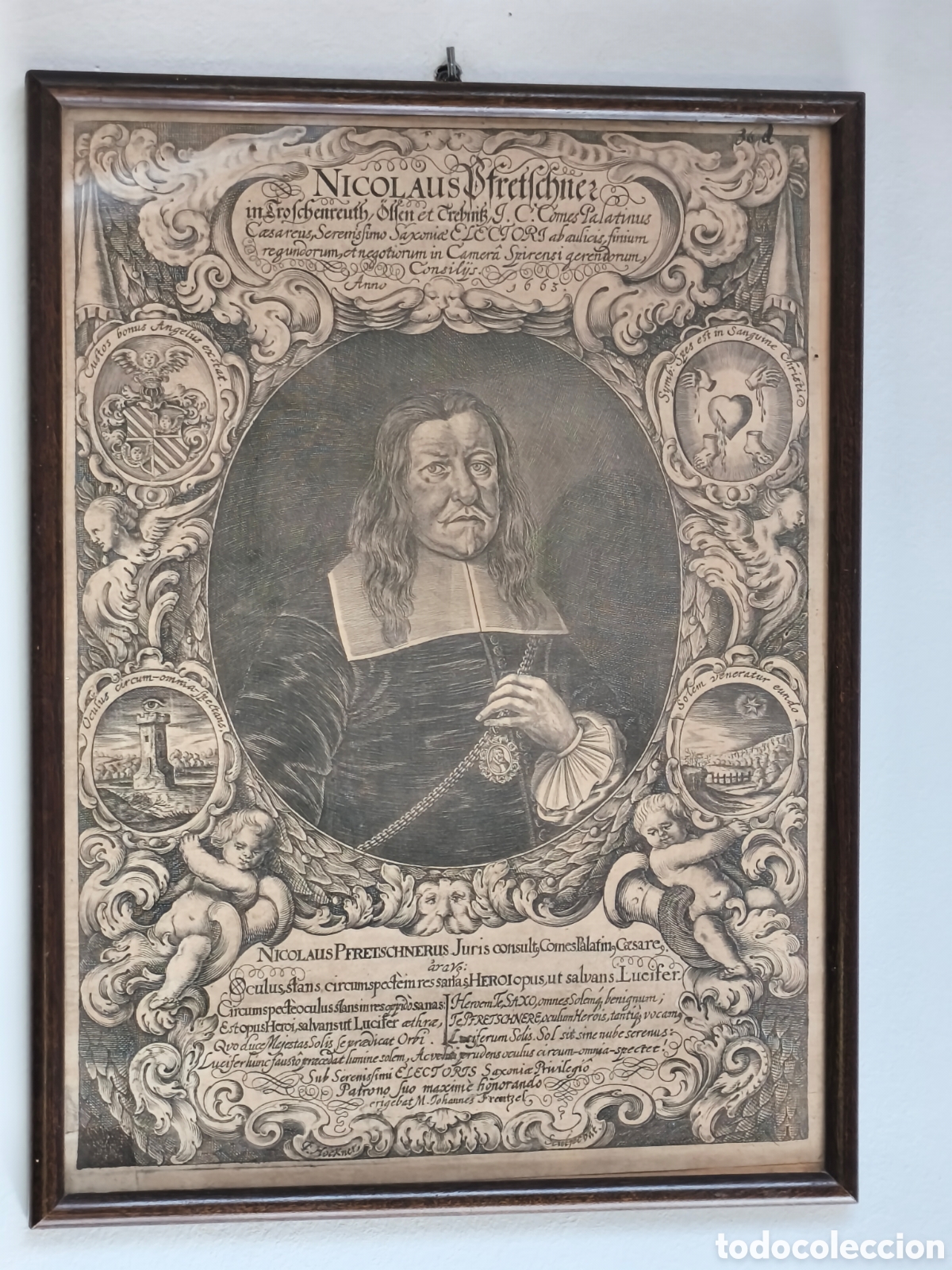 Arte: Espectacular Grabado Barroco Original de 1663 - Retrato de Nicolaus Pfretschner por J. H&ouml;ckner