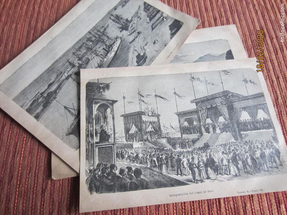 Arte: 1860-3 GRABADOS INAUGURACI&Oacute;N DEL CANAL DE SUEZ. EXCAVACIONES.PUBLICACI&Oacute;N ESPA&Ntilde;OLA GRANDES INVENTOS