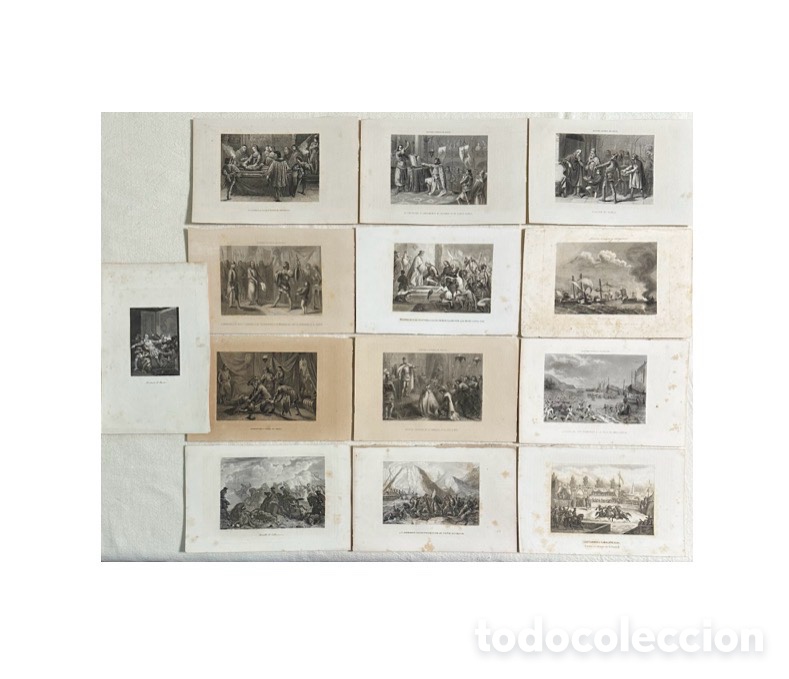 Arte: Siglo XIX, lote de 13 grabados historia de Espa&ntilde;a. Batallas, monarcas, personajes.