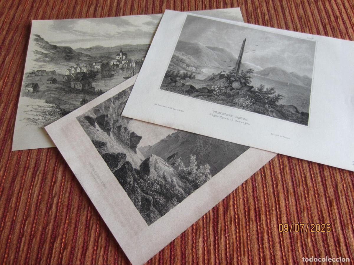 Arte: SIGLO XIX. 3 GRABADOS DE NORUEGA. ORIGINALES