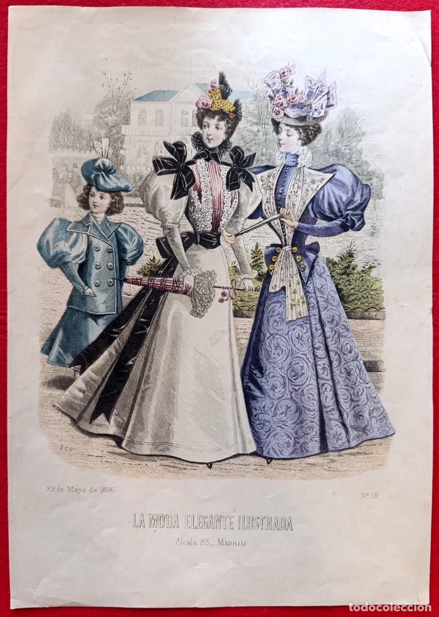 Arte: A&ntilde;o 1896 - La moda elegante ilustrada - Figurin antiguo - Litografia