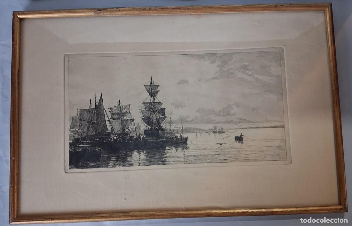 Arte: Tomas Campuzano Veleros aguafuerte firmado.y fechado.1889