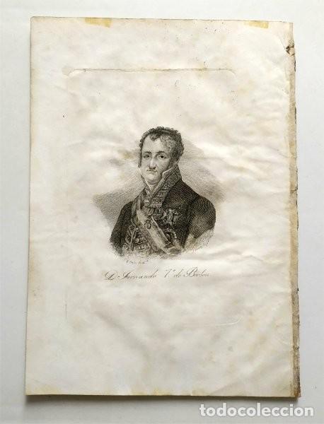 Arte: Fernando VII de Borb&oacute;n. F. Palos dibuj&oacute;. J. G&oacute;mez lo grab&oacute;. Siglo XIX