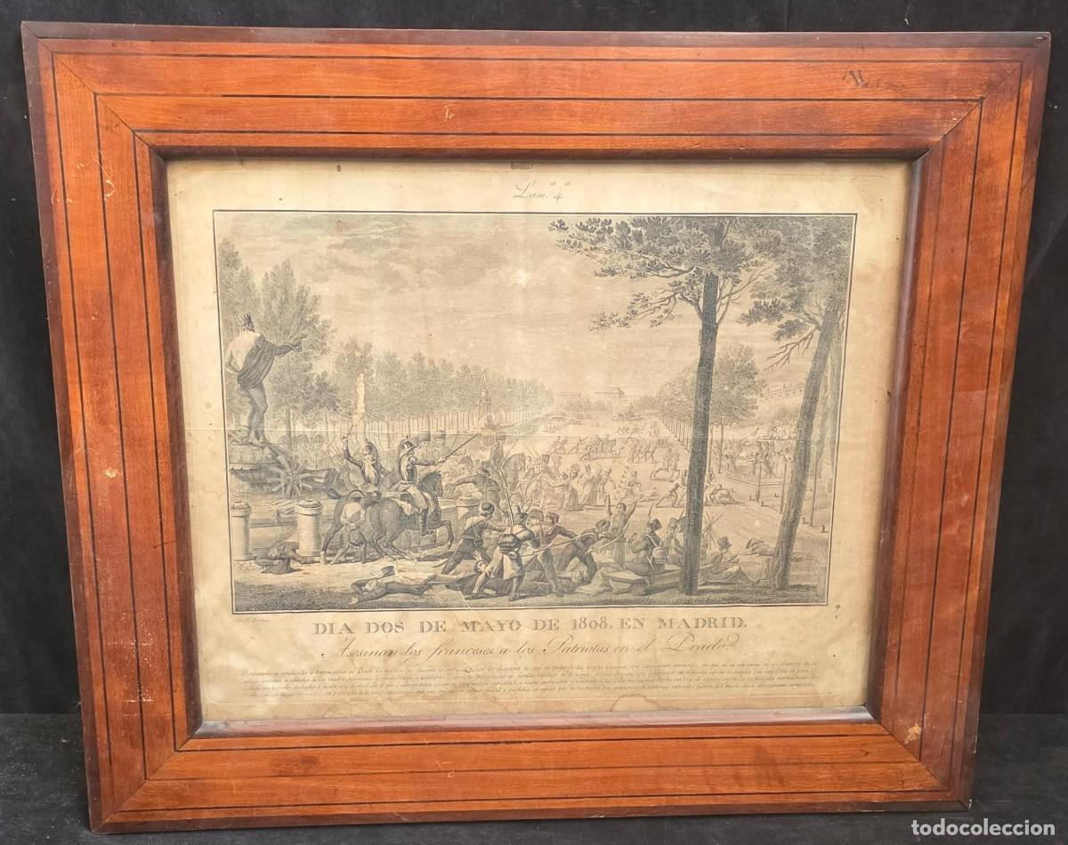 Arte: Antiguo Grabado &rdquo;D&iacute;a Dos de Mayo de 1808 en Madrid&rdquo; &ndash; Guerra de la Independencia &ndash; Enmarcado