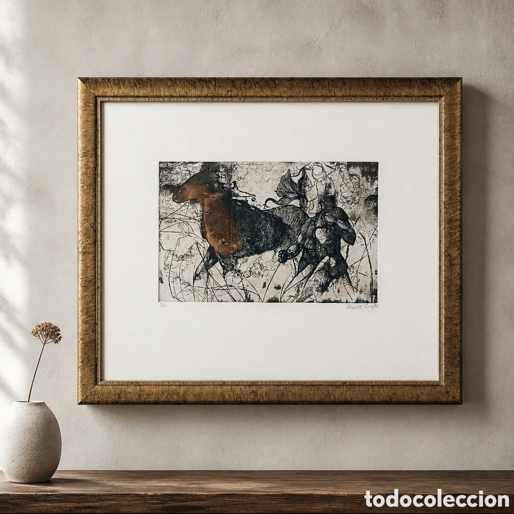 Arte: ALBERTO COMPTE . GRABADO A COLOR. TITULO : EQUUS Il . A&Ntilde;O 1989. OBRA 68&times;57 cm