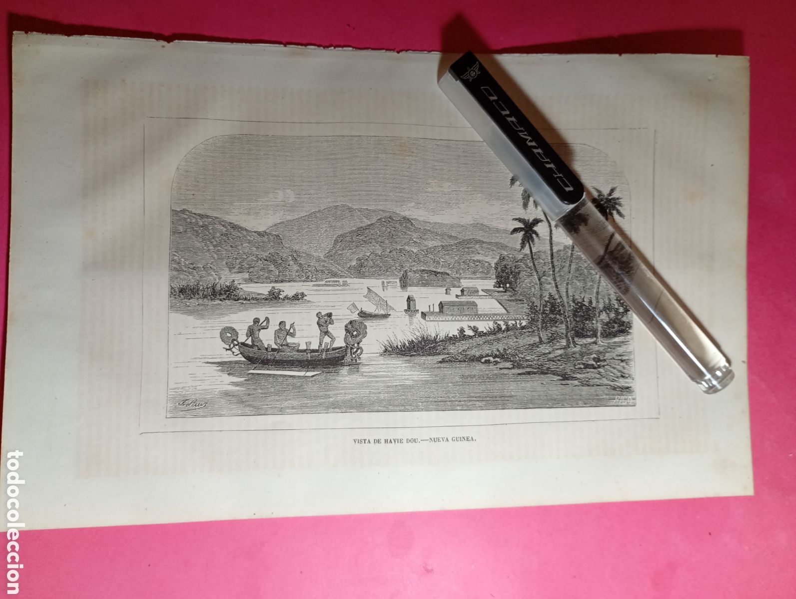 Arte: NUEVA GUINEA ANTIGUO GRABADO S. XIX/PRINCIPIO XX VISTA DE HAVIE DOU