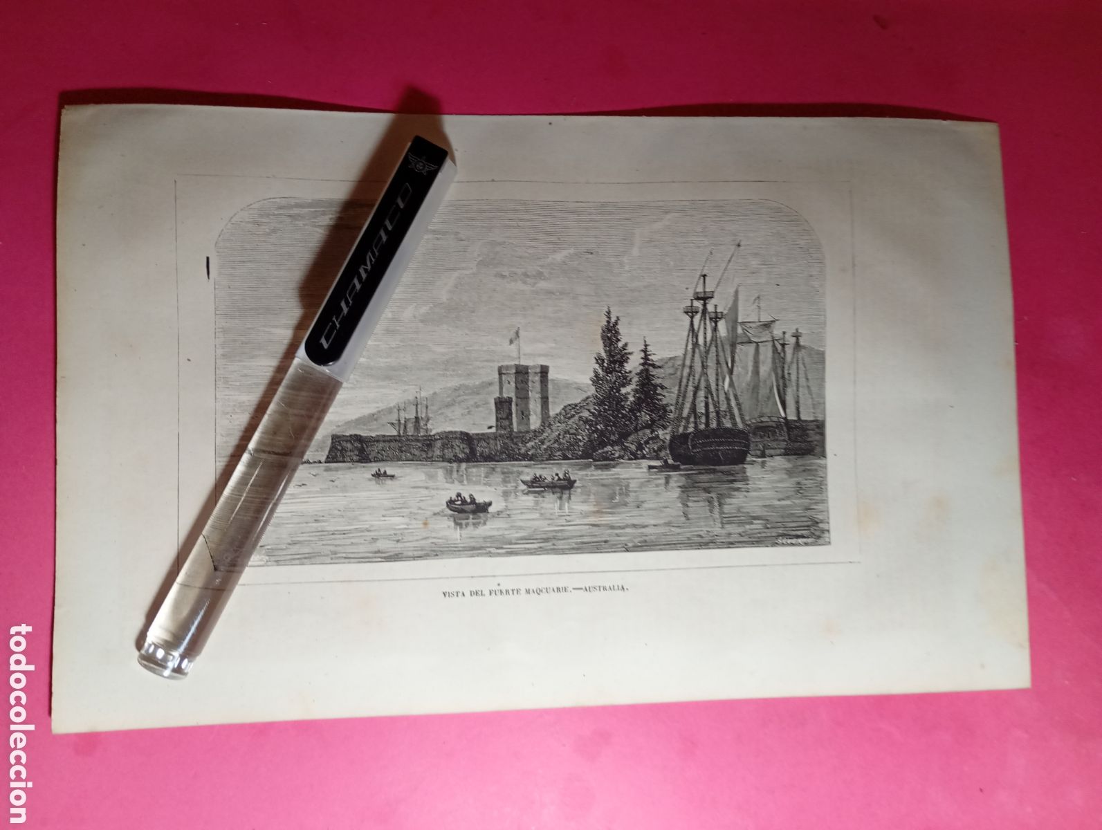 Arte: SIDNEY AUSTRALIA ANTIGUO GRABADO XIX O PRINCIPIO XX VISTADEL FUERTE MAQCUAIRE
