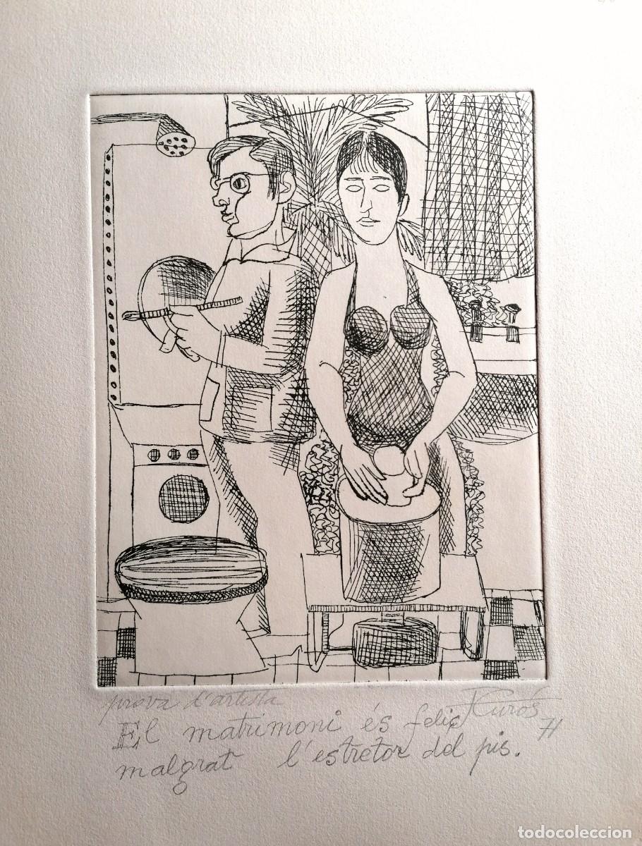 Arte: JORDI CUR&Oacute;S, GRABADO 35 X 25 CM. PRUEBA DE ARTISTA. AUCA DEN CUR&Oacute;S. FIRMADO Y FECHADO 74.
