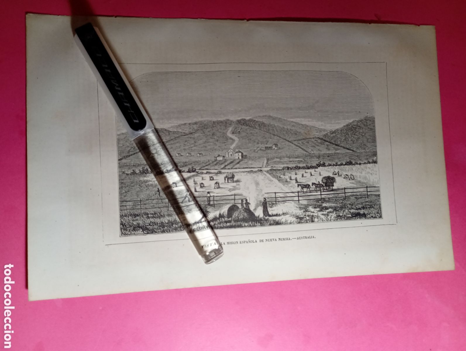 Arte: AUSTRALIA ANTIGUO GRABADO XIX O PRINCIPIO XX 'vista de la misi&oacute;n espa&ntilde;ola de nueva nursia'