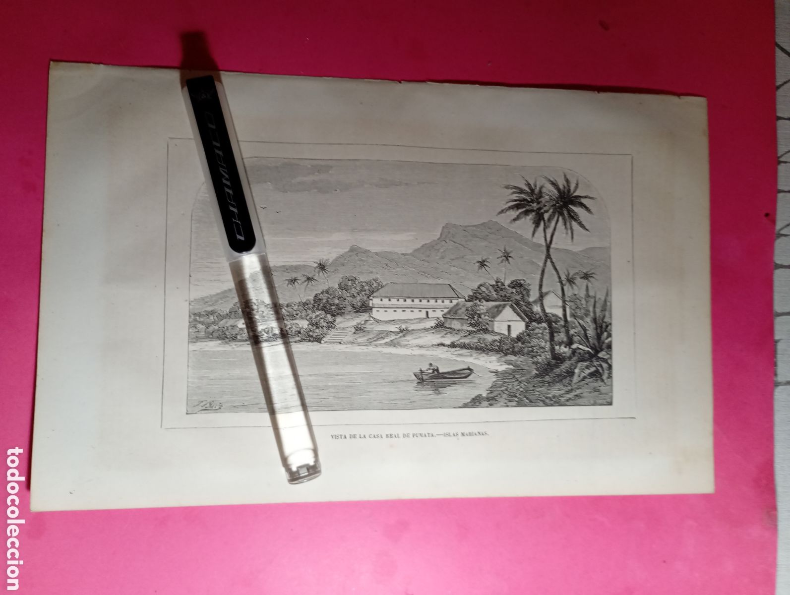 Arte: ISLAS MARIANAS ANTIGUO GRABADO XIX O PRINCIPIO XX VISTA DE LA CASA REAL DE PUNATA