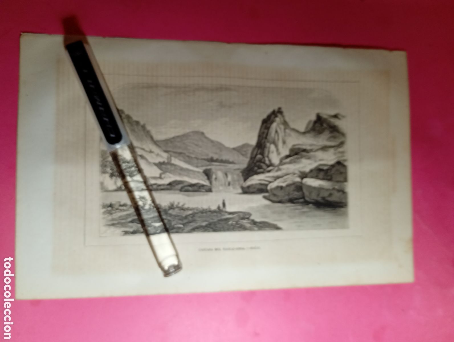 Arte: HAWAI HAUAI ANTIGUO GRABADO XIX O PRINCIPIO XX CASCADA DEL VOUAI ROHA