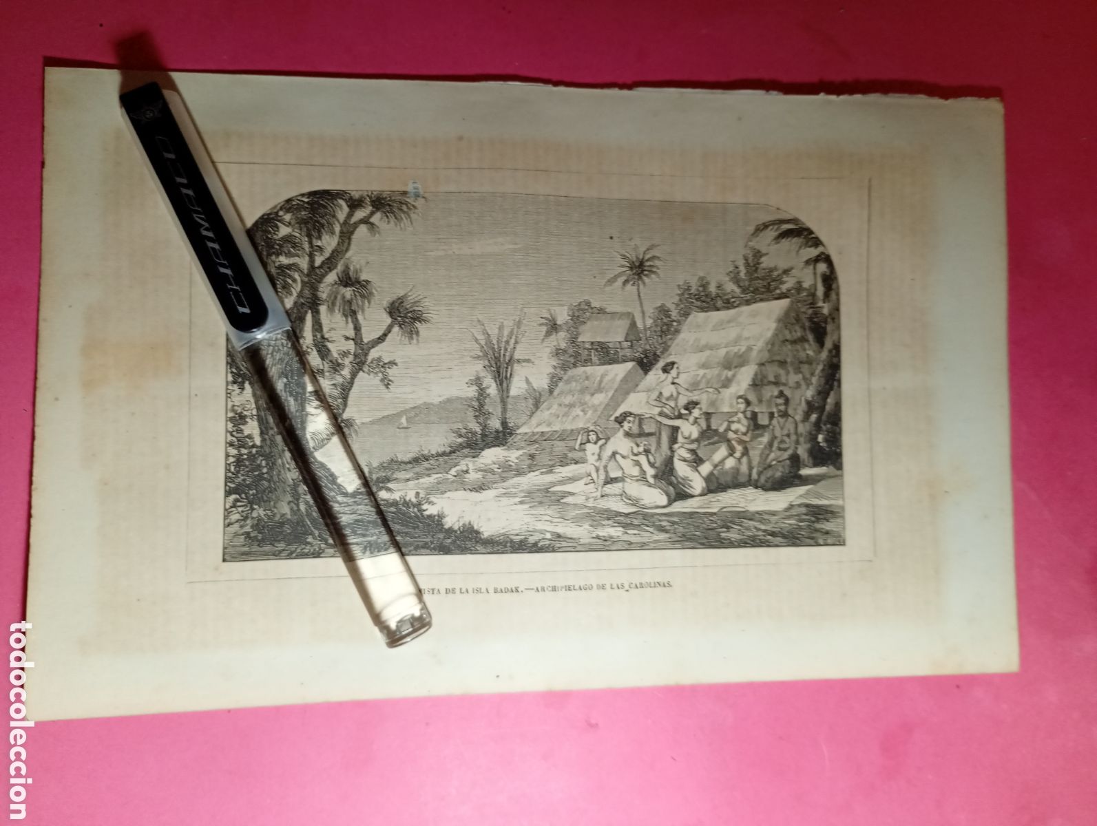 Arte: ISLAS CAROLINAS ANTIGUO GRABADO XIX O PRINCIPIO XX VISTA DE LA ISLA BADAK