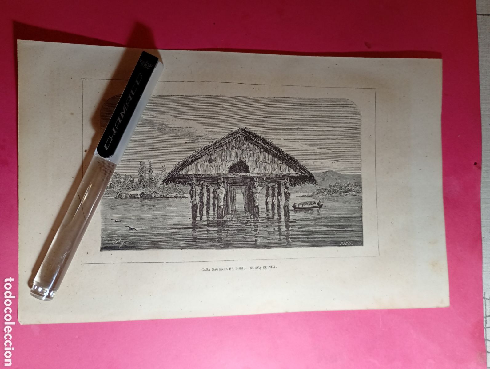 Arte: POLINESIA ANTIGUO GRABADO XIX O PRINCIPIO XX '''CEMENTERIO EN NUKA HIVA''