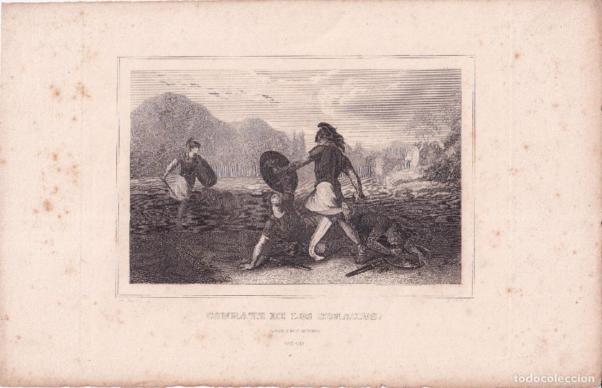 Arte: GRABADO COMBATE DE LOS HORACIOS - A. ROCA (GASPAR Y ROIG ED., c.1850)