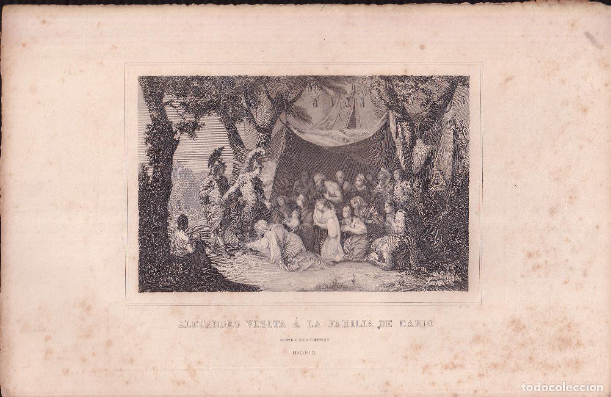 Arte: GRABADO ALEJANDRO VISITA A LA FAMILIA DE DAR&Iacute;O - A. ROCA (GASPAR Y ROIG ED., c.1850)