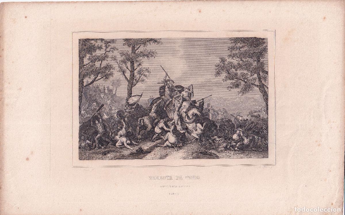 Arte: GRABADO DERROTA DE PORO - A. ROCA (GASPAR Y ROIG ED., c.1850)