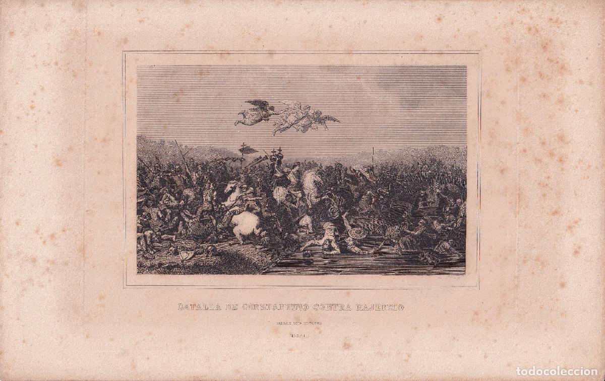 Arte: GRABADO BATALLA DE CONSTANTINO CONTRA MAJENCIO - A. ROCA (GASPAR Y ROIG ED., c.1850)