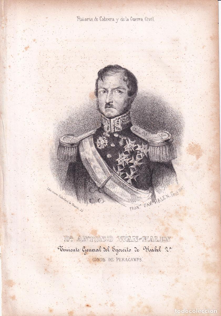 Arte: GRABADO TENIENTE GENERAL ANTONIO WAN-HALEN DEL EJ&Eacute;RCITO DE ISABEL II- FRANCISCO VAN-HALEN (c.1850)