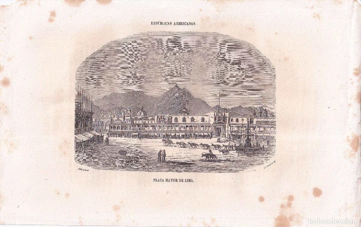 Arte: GRABADO PLAZA MAYOR DE LIMA (c.1850)