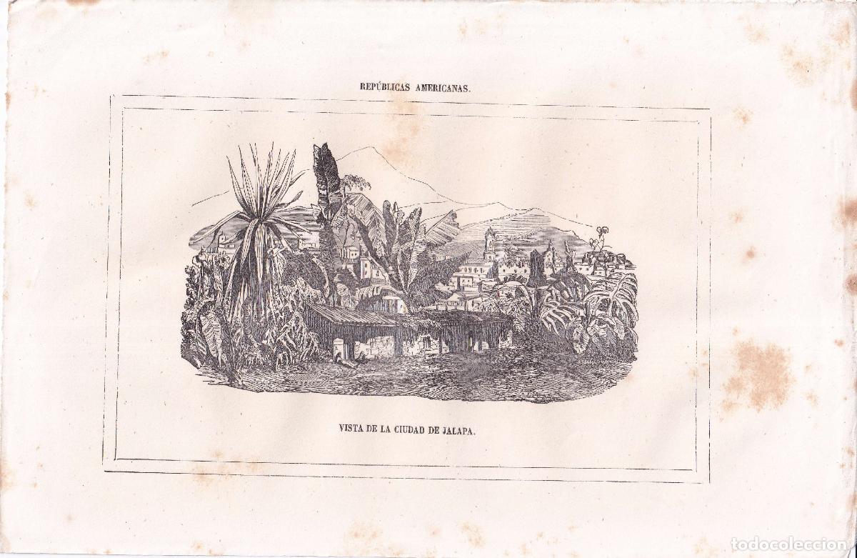 Arte: GRABADO VISTA DE LA CIUDAD DE JALAPA, GUATEMALA (c.1850)