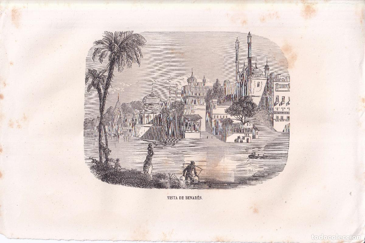 Arte: GRABADO VISTA DE BENAR&Eacute;S, INDIA (c.1850)