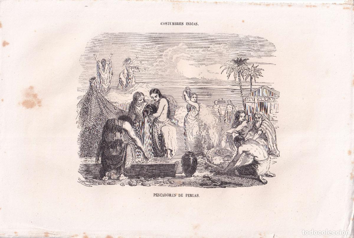 Arte: GRABADO PESCADORES DE PERLAS, INDIA (c.1850)